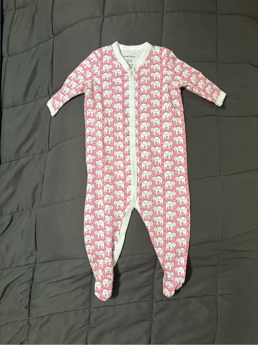 Roller Rabbit Pink and White Elephant Print Footed One-Piece